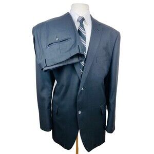 LINEAGE Mens 52R Black Herringbone Soft 2 Piece Suit With Dress Pants 44x28